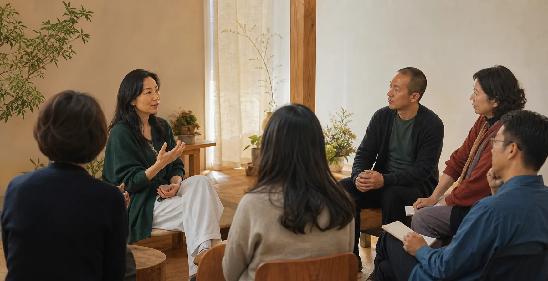 人们围坐在一起分享与倾听